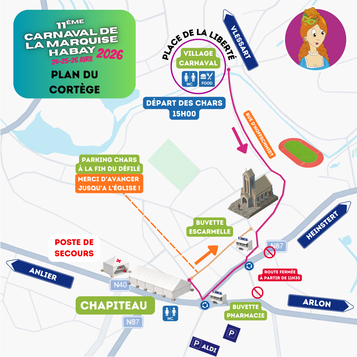 Plan du cortège du Carnaval de Habay