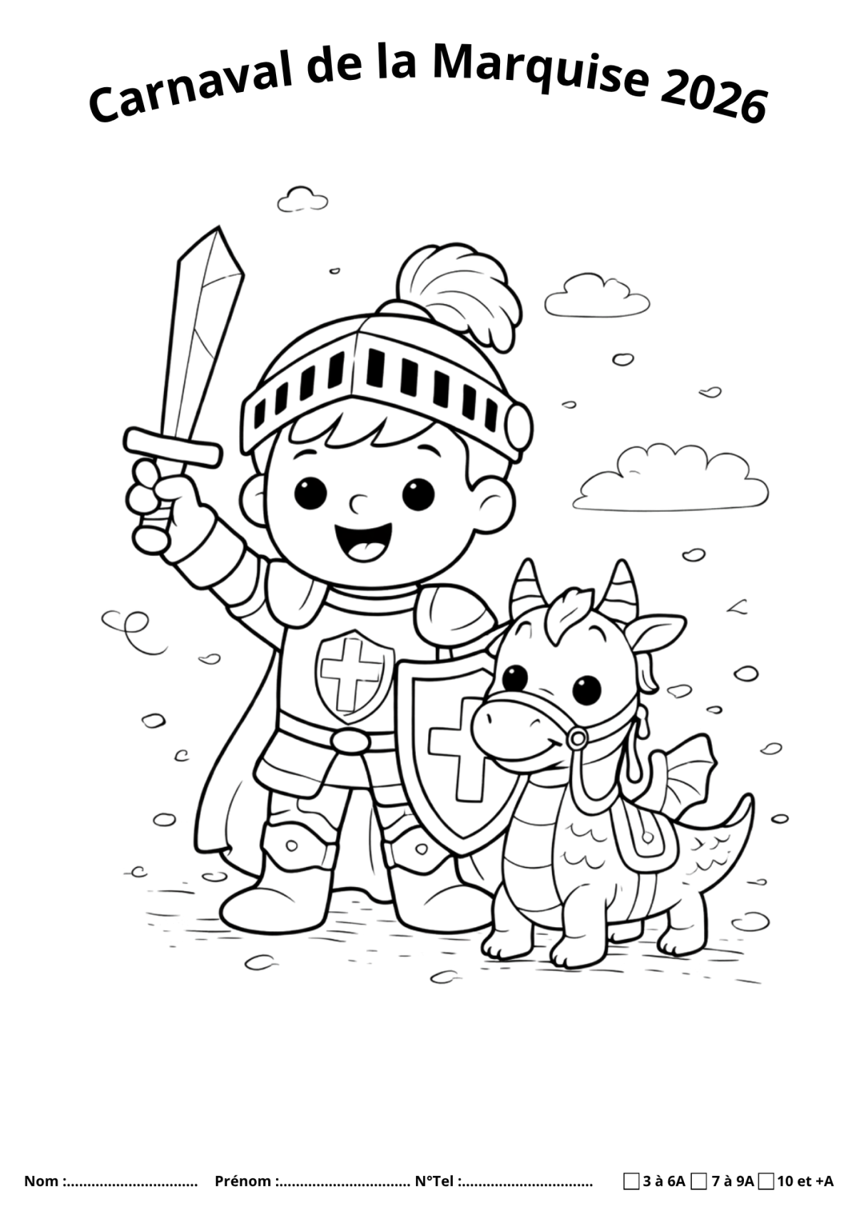 Dessin chevalier du carnaval Carnaval de la Marquise 2026